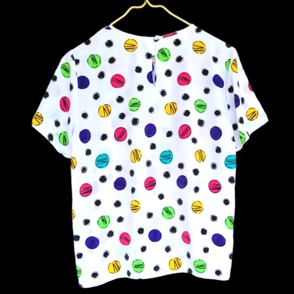 Vintage Penbrooke Lane Geometric Print Keyhole Back Top Size S White Multi Retro - Picture 2 of 9